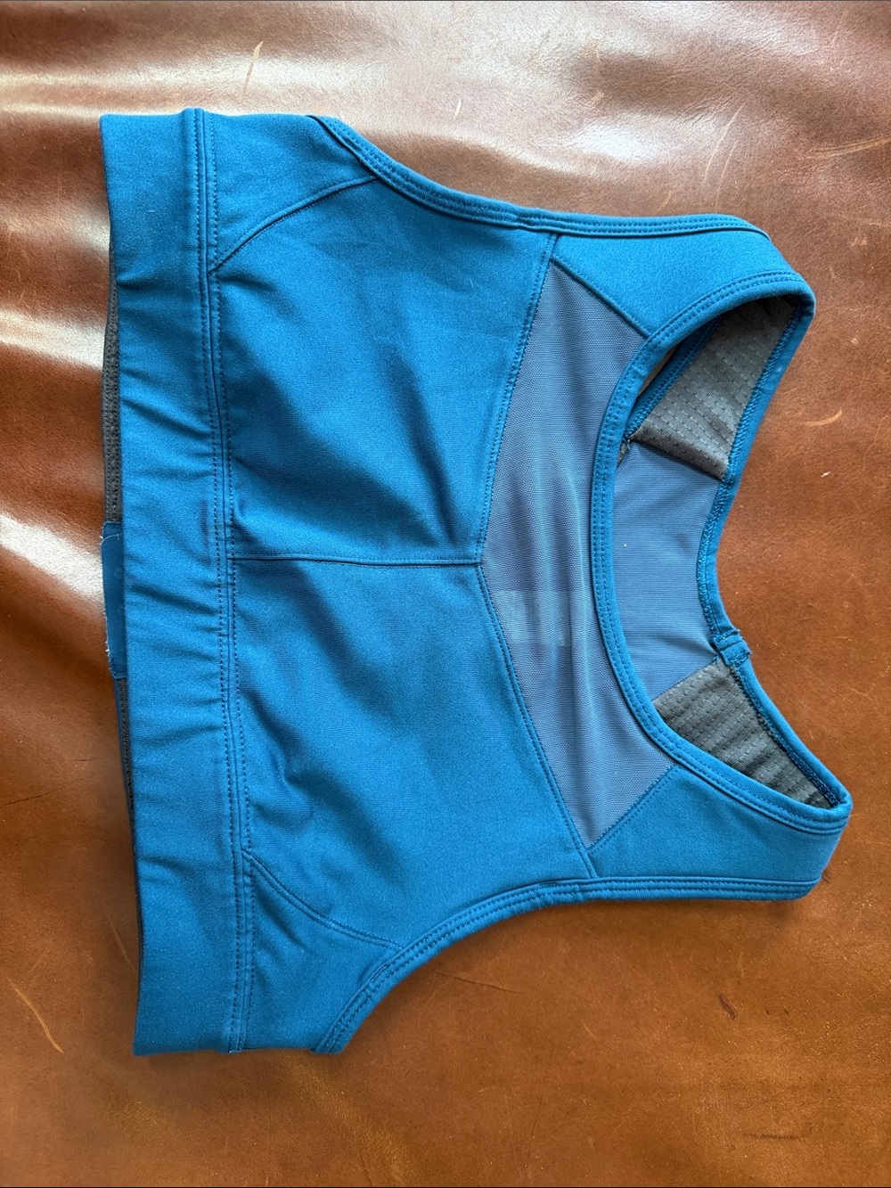 oiselle Blue Teal Performance Sports Bra with Mesh Panel